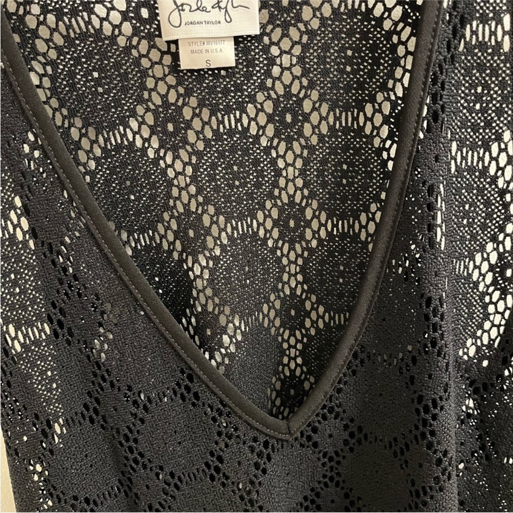 Jordan Taylor Black Crochet V‑Neck Fringe Swim Coverup - Picture 2 of 6